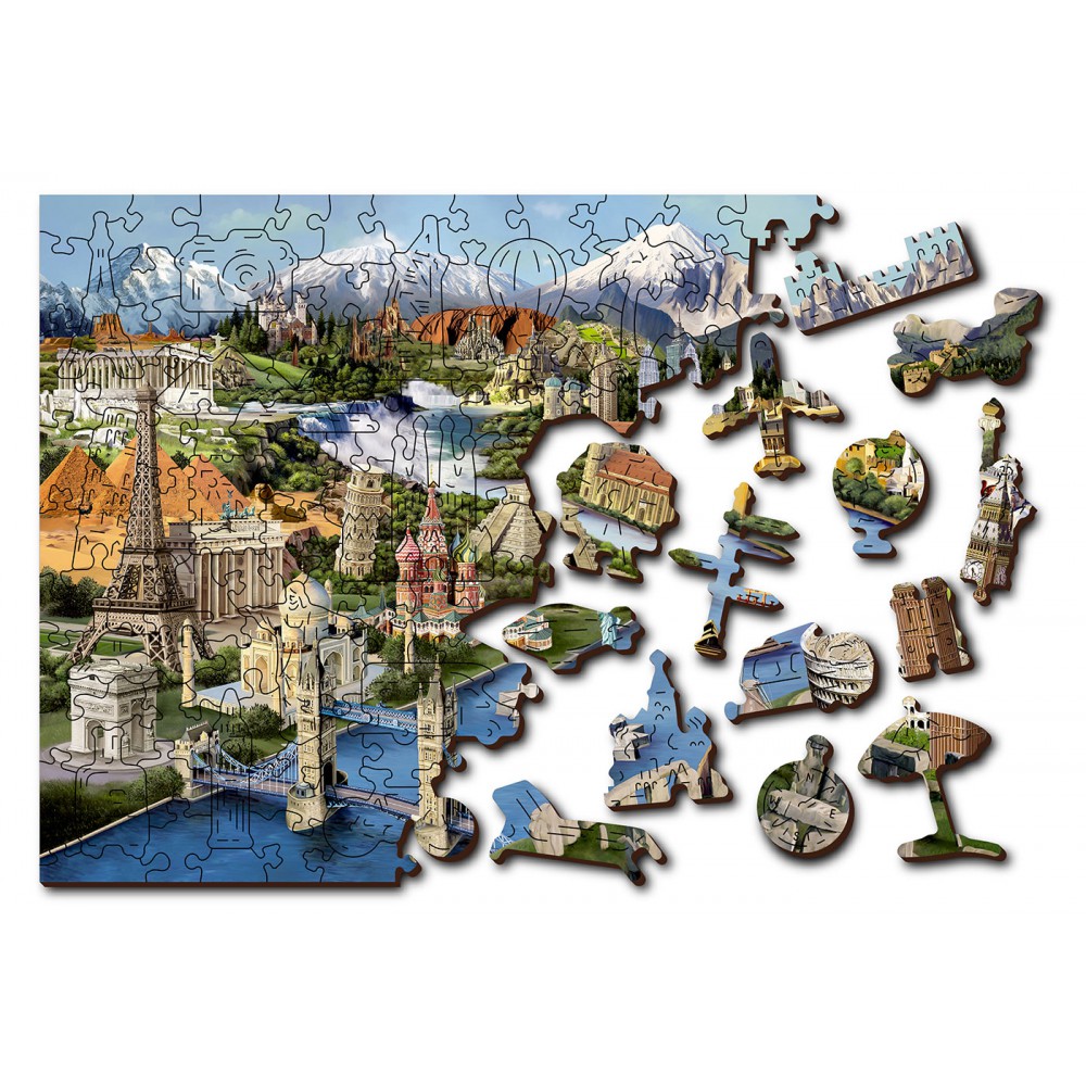 Gevoelig voor volleybal de jouwe Wooden City, 2in1 Houten Legpuzzel, World Landmarks, TR0001L, 37,5x25,4cm -  ArtBizNiz