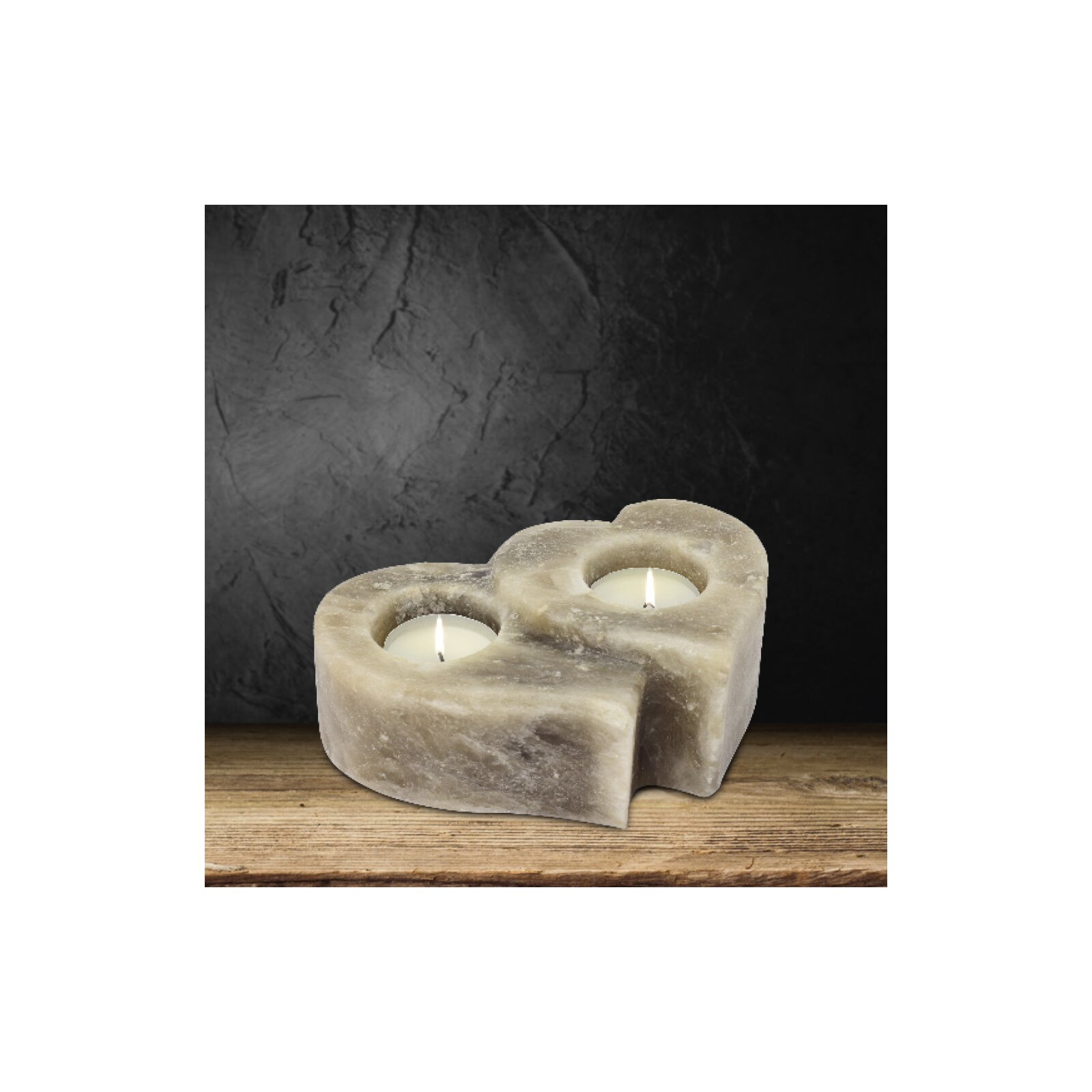 Waxinehouder, Dubbel Hart, Himalaya Salt Dreams, 60081, Grijs, 15x12x6cm - Afbeelding 2