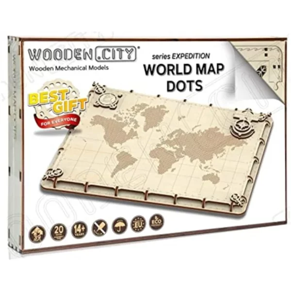 Wandpuzzel Hout, Expedition World Map Dots, Wooden City, WM507, 34,5x25,4x2,4cm - Afbeelding 3