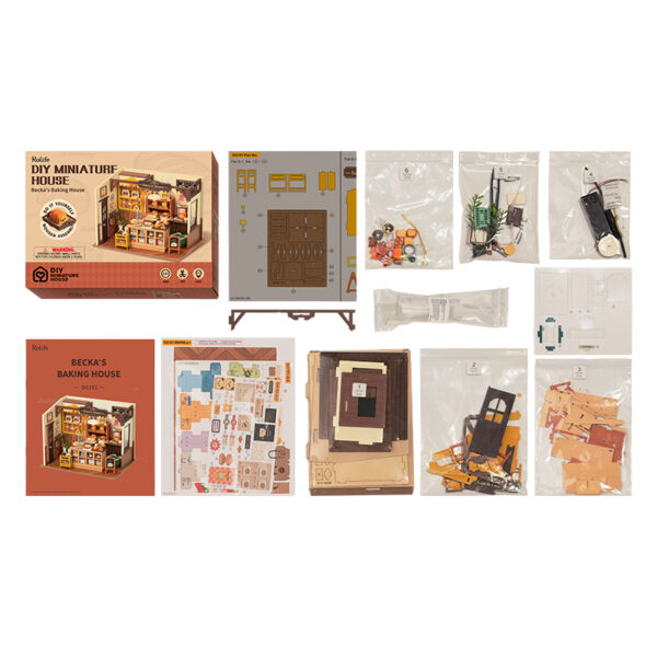 Robotime, DIY Huisje Becka's Baking House met LED verlichting, DG161, 21,5x14,9x15,7cm - Afbeelding 4