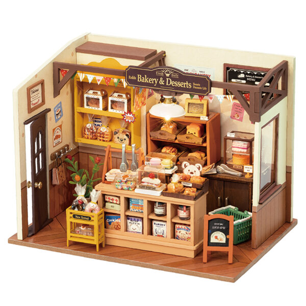 Robotime, DIY Huisje Becka's Baking House met LED verlichting, DG161, 21,5x14,9x15,7cm