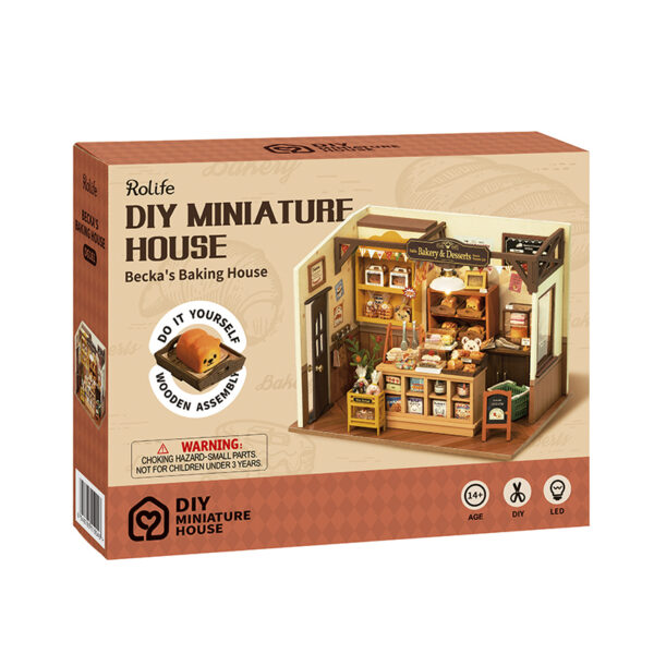 Robotime, DIY Huisje Becka's Baking House met LED verlichting, DG161, 21,5x14,9x15,7cm - Afbeelding 5