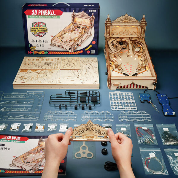 Robotime, 3D Houten Puzzel Flipperkast/Pinball Machine,  EG01, 27,5x47,5x28cm - Afbeelding 6