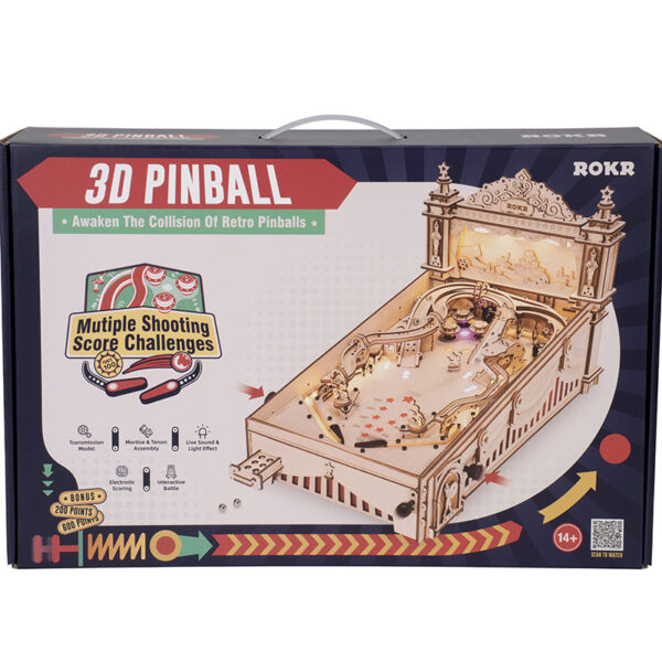 Robotime, 3D Houten Puzzel Flipperkast/Pinball Machine,  EG01, 27,5x47,5x28cm - Afbeelding 2