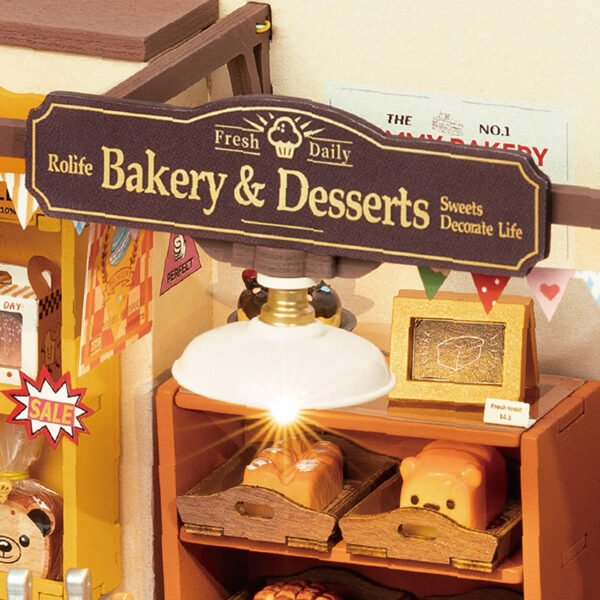 Robotime, DIY Huisje Becka's Baking House met LED verlichting, DG161, 21,5x14,9x15,7cm - Afbeelding 6