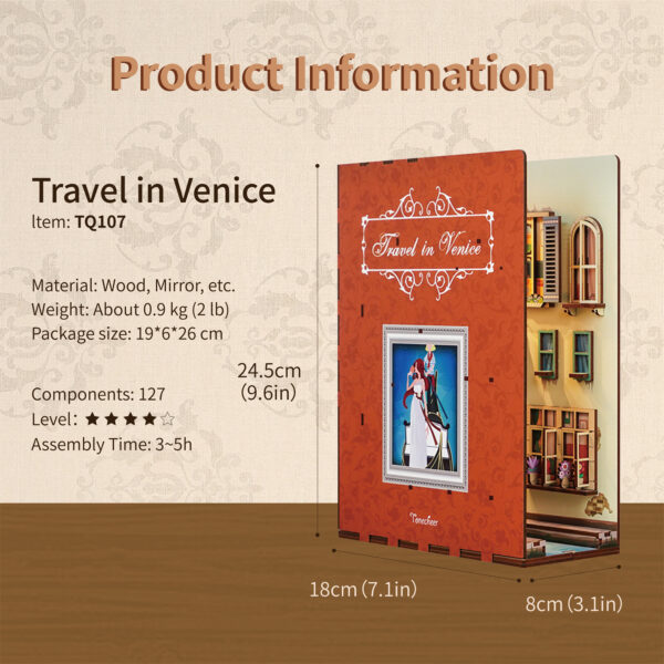 Tonecheer, DIY Book Nook, Travel in Venice Bookend, TQ107, 18,2x8x24,5cm - Afbeelding 4