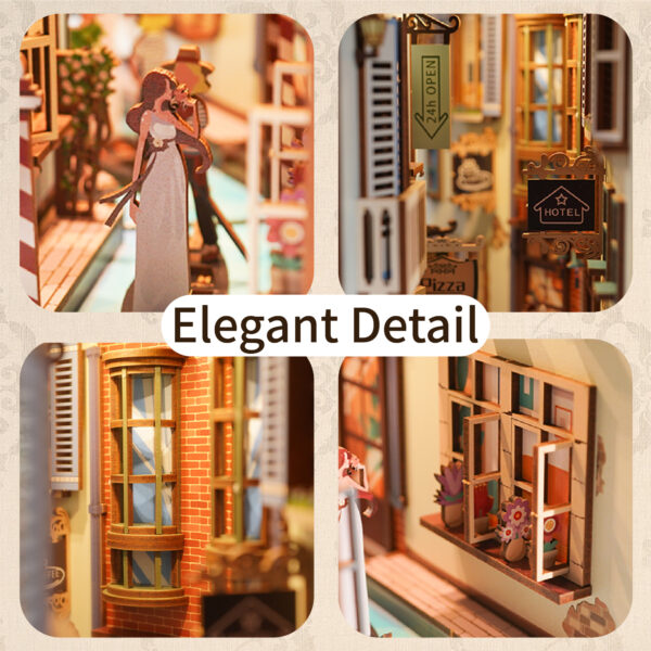 Tonecheer, DIY Book Nook, Travel in Venice Bookend, TQ107, 18,2x8x24,5cm - Afbeelding 8