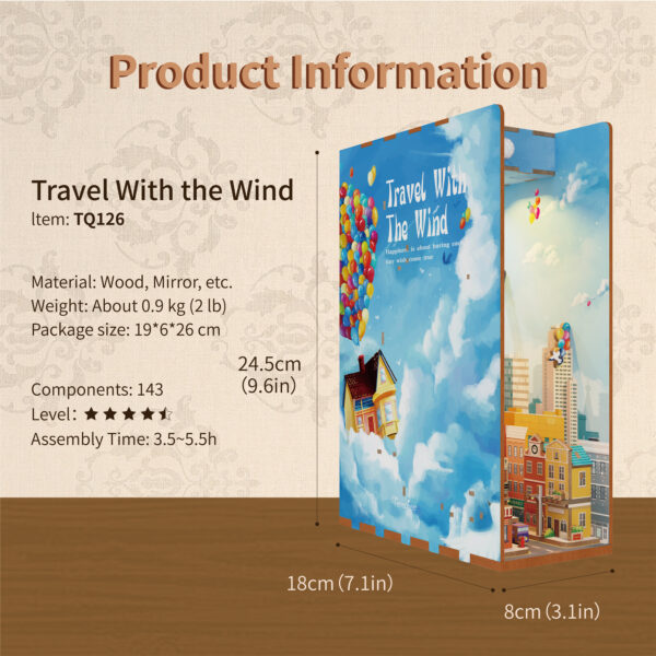 Tonecheer, DIY Book Nook, Travel With The Wind Bookend, TQ126, 18,2x8x24,5cm - Afbeelding 8