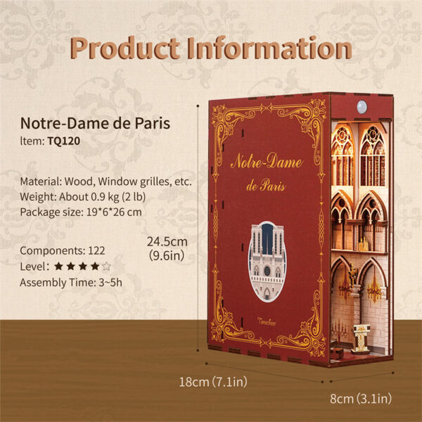DIY Book Nook Boekensteun Notre Dame de Paris, Tone-Cheer, TQ120, 18x8x24,5cm - Afbeelding 3