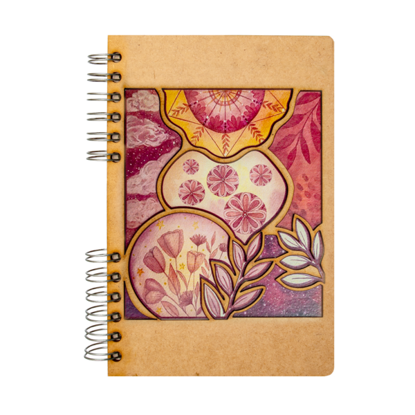 Duurzaam Houten Notitieboek – KOMONI – Pink-Flowers - Gerecycled papier – Navulbaar – EA-PFLO