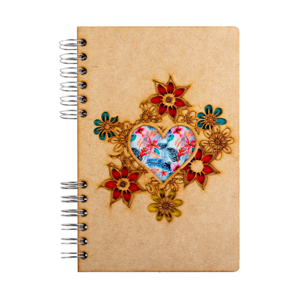 Duurzaam Houten Notitieboek – KOMONI – Heartfelt/Hart – Gerecycled papier –  Navulbaar - Hart