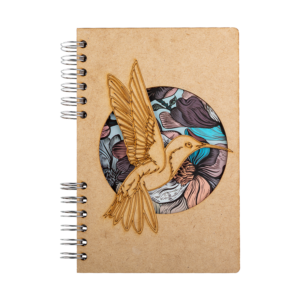 Duurzaam Houten Notitieboek – KOMONI – Kolibri Bloem – Hummingbird  Flower – Gerecycled papier –  Navulbaar – KOLIB