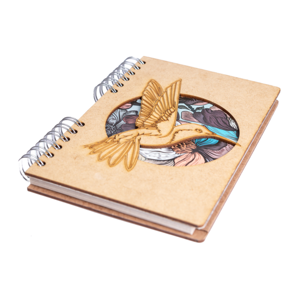 Duurzaam Houten Notitieboek – KOMONI – Kolibri Bloem – Hummingbird  Flower – Gerecycled papier –  Navulbaar – KOLIB - Afbeelding 3