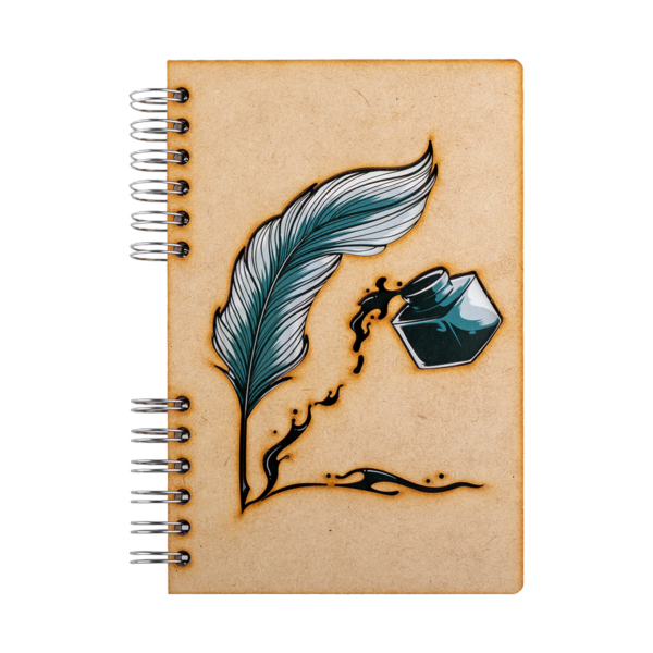 Duurzaam Houten Notitieboek – KOMONI – Ink-Feather – Gerecycled papier –  Navulbaar – VEI