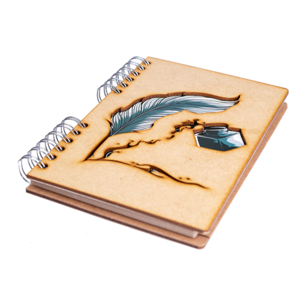 Duurzaam Houten Notitieboek – KOMONI – Ink-Feather – Gerecycled papier –  Navulbaar – VEI - Afbeelding 2
