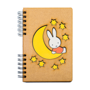 Duurzaam Houten Notitieboek – KOMONI – Nijntje op de Maan –  Miffy–on–the-Moon  –  Gerecycled papier –  Navulbaar –