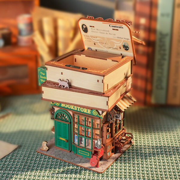 Tone-Cheer DIY 3D Houten Puzzel Desk Bin, Time Bookstore, TQ187,15x14x24cm - Afbeelding 2