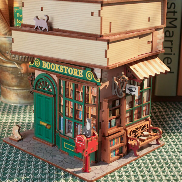 Tone-Cheer DIY 3D Houten Puzzel Desk Bin, Time Bookstore, TQ187,15x14x24cm - Afbeelding 4