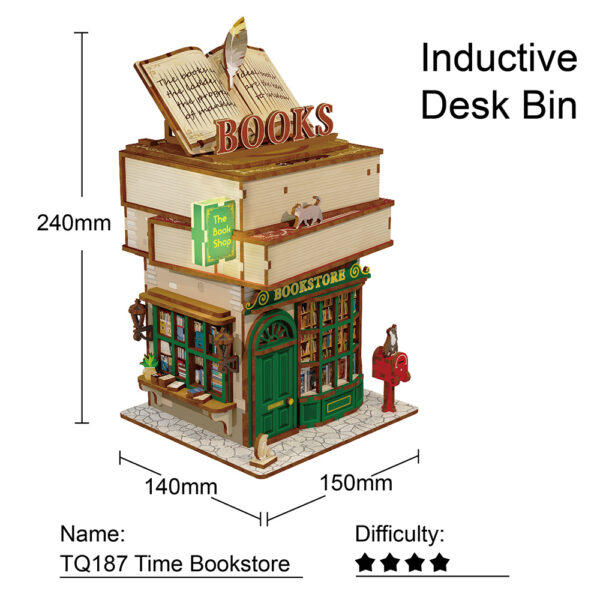 Tone-Cheer DIY 3D Houten Puzzel Desk Bin, Time Bookstore, TQ187,15x14x24cm - Afbeelding 6