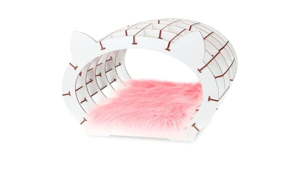 Eco Wood Art (EWA) 3D Bouwpakket Houten huisje Wit met Roze Pluche Vachtje, 1768, 48x36,2x45,6cm
