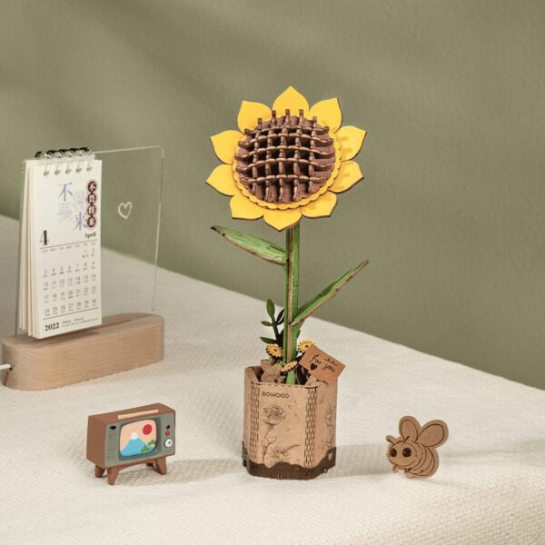 Robotime, DIY Houten Bloem Sun Flower, Zonnebloem,  TW011, 9,5x8,5x23cm - Afbeelding 2