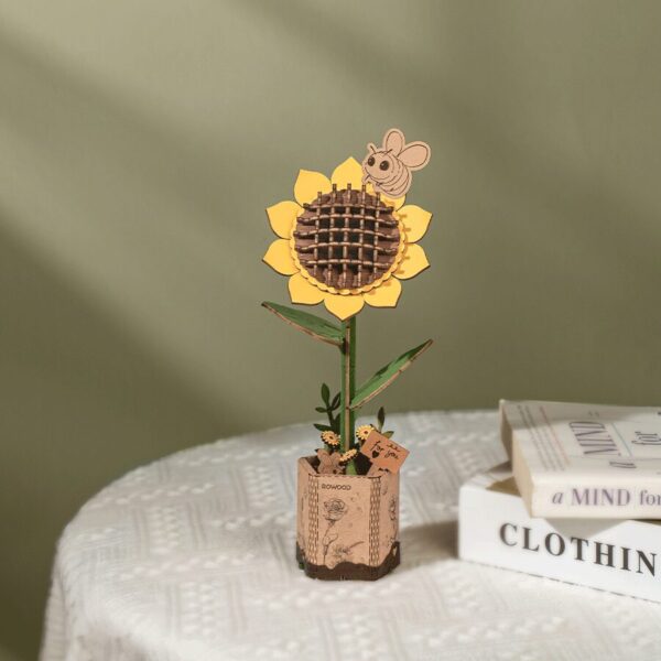 Robotime, DIY Houten Bloem Sun Flower, Zonnebloem,  TW011, 9,5x8,5x23cm - Afbeelding 3