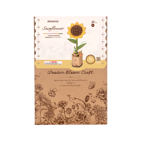Robotime, DIY Houten Bloem Sun Flower, Zonnebloem,  TW011, 9,5x8,5x23cm - Afbeelding 7