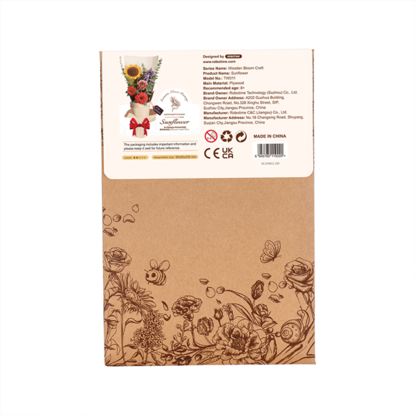 Robotime, DIY Houten Bloem Sun Flower, Zonnebloem,  TW011, 9,5x8,5x23cm - Afbeelding 8