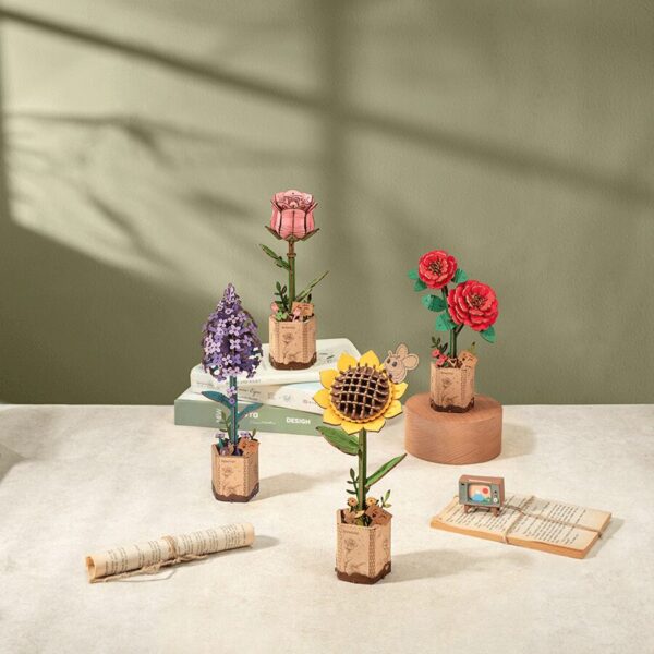 Robotime, DIY Houten Bloem Sun Flower, Zonnebloem,  TW011, 9,5x8,5x23cm - Afbeelding 4