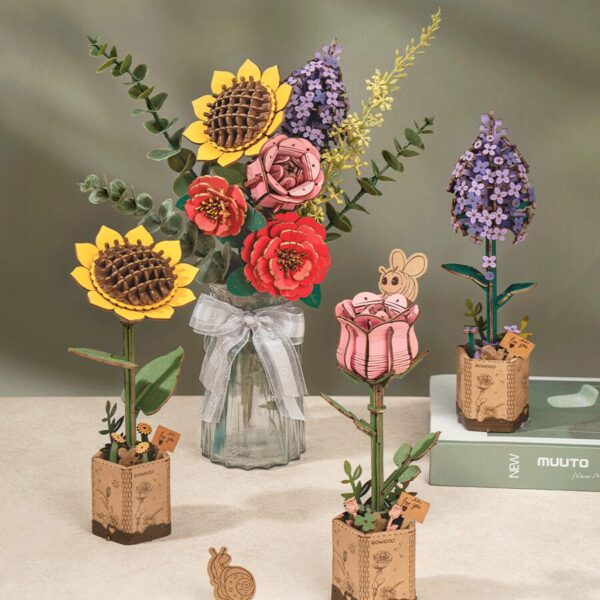 Robotime, DIY Houten Bloem Pink Lily, Roze Lelie,  TW071, - Afbeelding 7