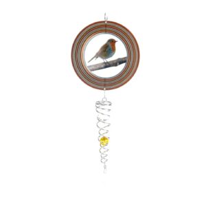 Windspinner, Spin Art, Roodborstje/Robin Artist Crystal Tail, ACTROB0800, totale lengte 60cm