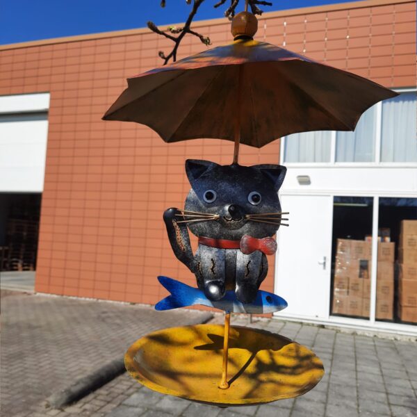 Vogelvoerbakje met Kat,Metaal, Tuindecoratie, Art Bizniz, BW24200, 30x30x46 cm - Afbeelding 2