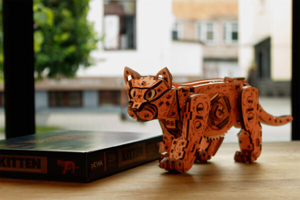 Eco Wood Art (EWA) DIY 3D Mechanische Houten Puzzel, Kitten Ginger, 3847, 35,1x8,4x14,5 - Afbeelding 3
