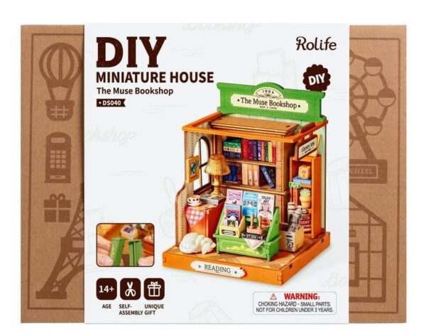 Robotime, DIY Huisje The Muse Bookshop,  DS040, 9,8x9,6x11,9cm - Afbeelding 4