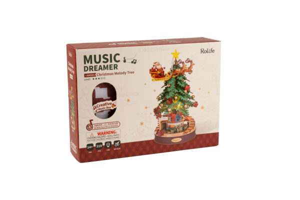 Robotime, Muziekdoos Hout DIY 3D Puzzel Christmas Melody Tree,  AMS01, 30x30x40cm - Afbeelding 6