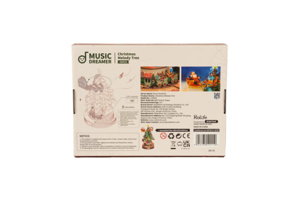 Robotime, Muziekdoos Hout DIY 3D Puzzel Christmas Melody Tree,  AMS01, 30x30x40cm - Afbeelding 7
