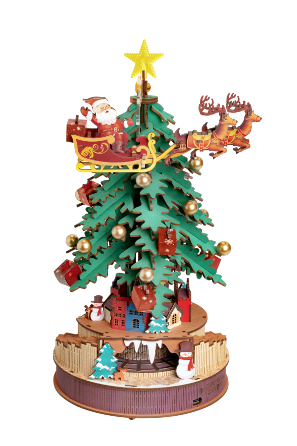 Robotime, Muziekdoos Hout DIY 3D Puzzel Christmas Melody Tree,  AMS01, 30x30x40cm - Afbeelding 5