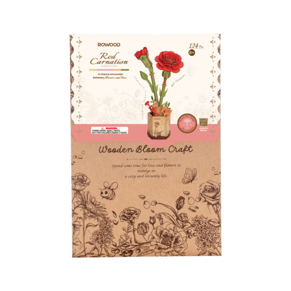 Robotime, DIY Houten Bloem, Red Carnation/Rode Anjer,  TW052, 12x8x22cm - Afbeelding 3