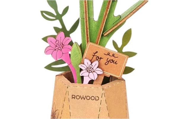 Robotime, DIY Houten Bloem Pink Lily, Roze Lelie,  TW071, - Afbeelding 3