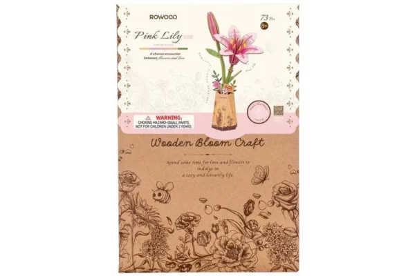Robotime, DIY Houten Bloem Pink Lily, Roze Lelie,  TW071, - Afbeelding 4