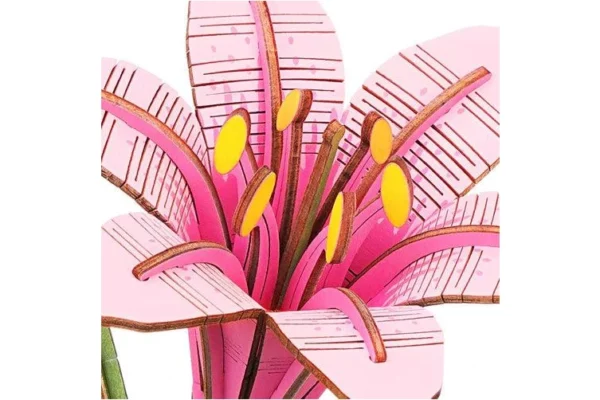 Robotime, DIY Houten Bloem Pink Lily, Roze Lelie,  TW071, - Afbeelding 2