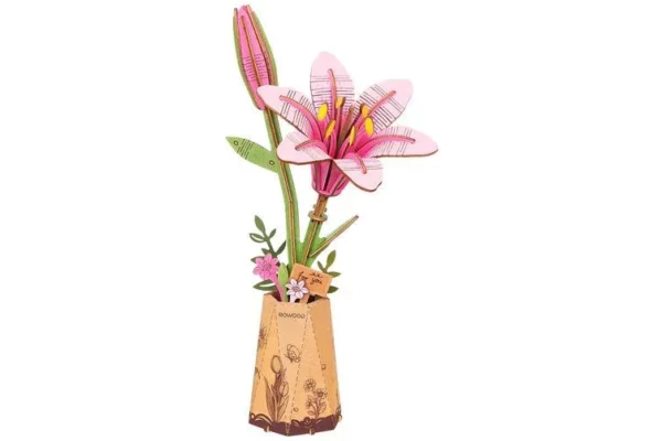 Robotime, DIY Houten Bloem Pink Lily, Roze Lelie,  TW071,