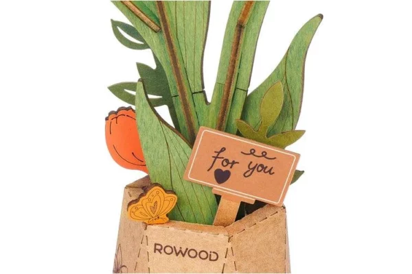 Robotime, DIY Houten Bloem Orange Tulip, Oranje Tulp,  TW081 - Afbeelding 3