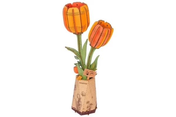 Robotime, DIY Houten Bloem Orange Tulip, Oranje Tulp,  TW081