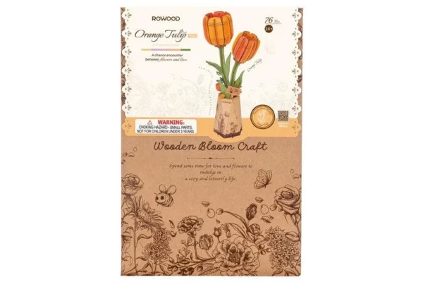 Robotime, DIY Houten Bloem Orange Tulip, Oranje Tulp,  TW081 - Afbeelding 4