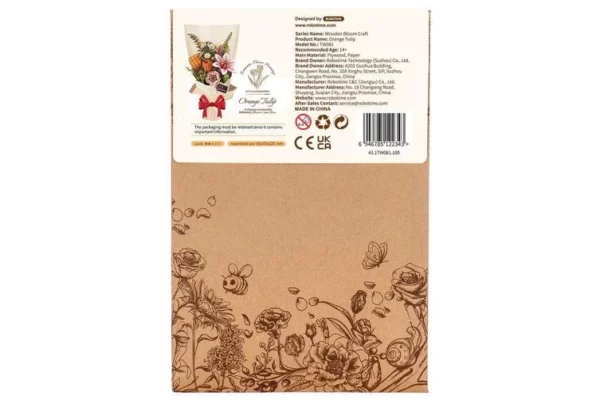 Robotime, DIY Houten Bloem Orange Tulip, Oranje Tulp,  TW081 - Afbeelding 5