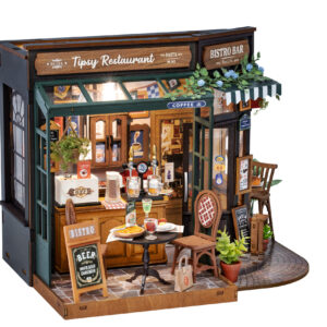 Robotime, DIY Huisje Tipsy Restaurant met LED verlichting,  DG167, 18x18x24cm