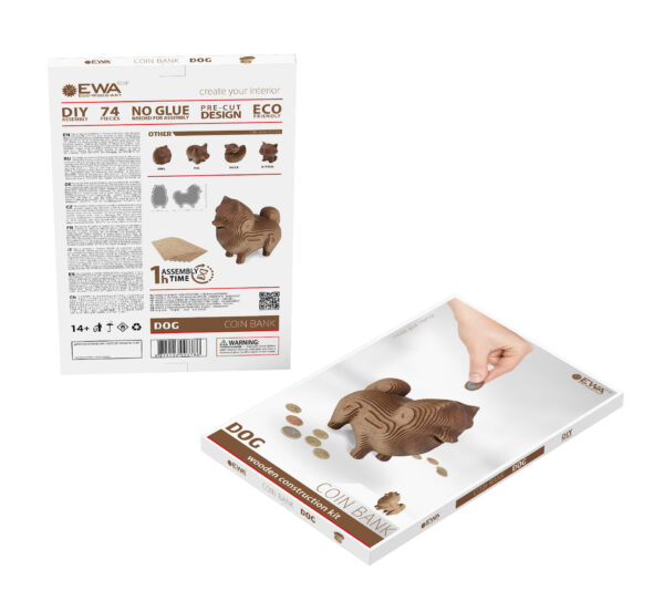 Eco Wood Art (EWA) 3D Houten Bouwset Spaarpot Hondje/Dog, 3786, 15x9,1x15,7cm - Afbeelding 3