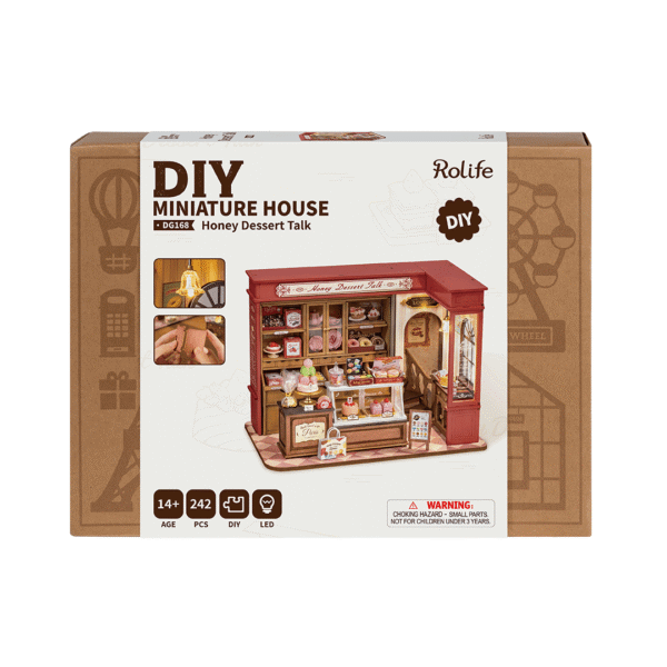 Robotime, DIY Huisje Honey Dessert Talk met LED verlichting,  DG168, 23x13,5x17,3cm - Afbeelding 6
