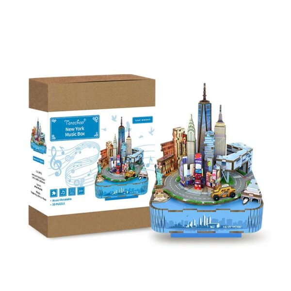 Tonecheer, Muziekdoosje, DIY 3D Houten Puzzel, New York, TQ067, 14x14x19cm - Afbeelding 2